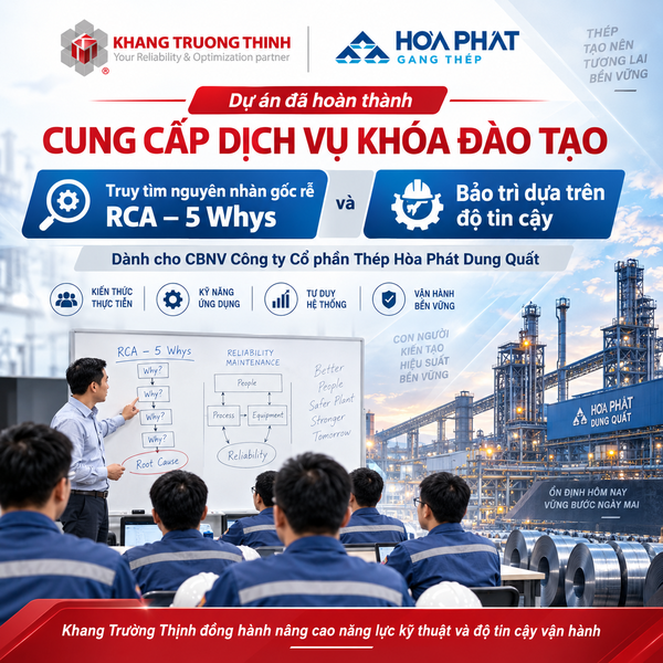 Providing training services on “RCA – 5 Whys Root Cause Analysis” and “Reliability-Centered Maintenance” for employees of Hoa Phat Dung Quat Steel Joint Stock Company